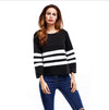 3/4  Sleeve Round Neck Black and White Stripe T-shirts