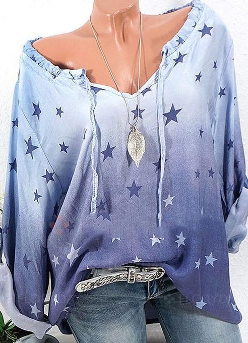 Casual Loose Bandage Star Print Long Sleeve T-shirts