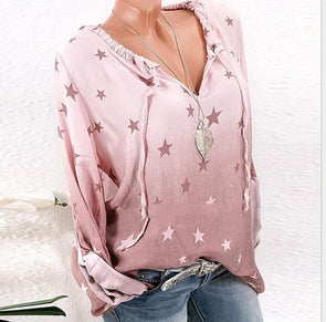 Casual Loose Bandage Star Print Long Sleeve T-shirts