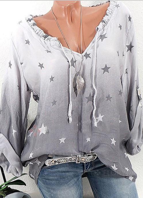 Casual Loose Bandage Star Print Long Sleeve T-shirts