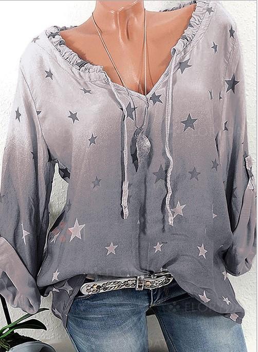 Casual Loose Bandage Star Print Long Sleeve T-shirts