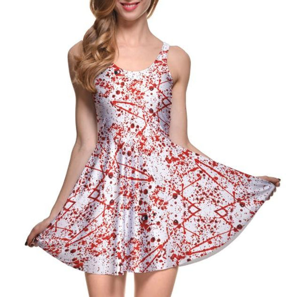 Blood Spray Round Neck Sleeveless Skater Dresses