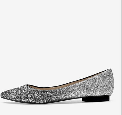 Casual Sequins Point Toe Silver Flat Women Heels