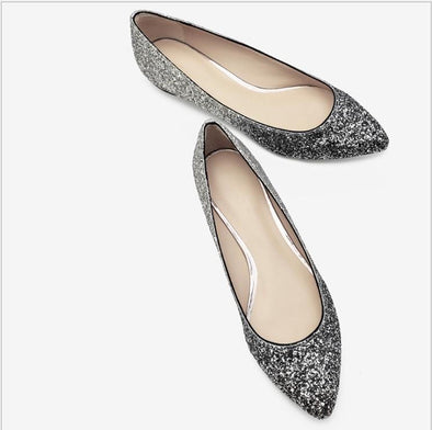 Casual Sequins Point Toe Silver Flat Women Heels