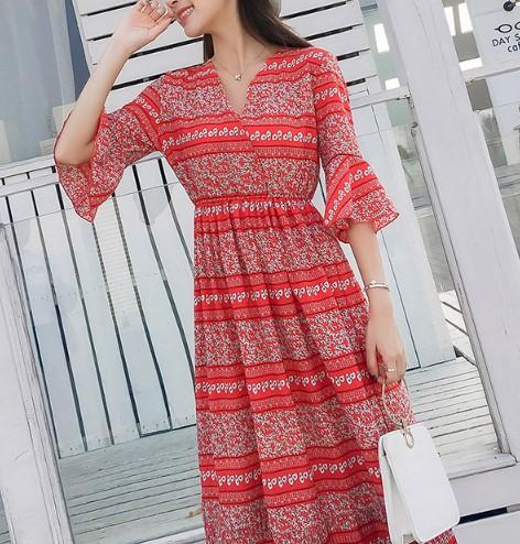 Bohemian Print Beach Chiffon Plus Size Maxi Dresses