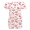 Women Off Shoulder Heart Print Gather Bodycon Dresses