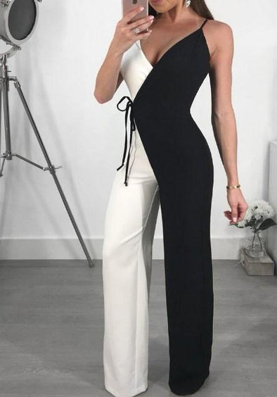 Colorblock Hit Color Sling Sexy Long Jumpsuits