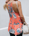 Chiffon Print Spaghetti Straps V- neck Sleeveless Tops