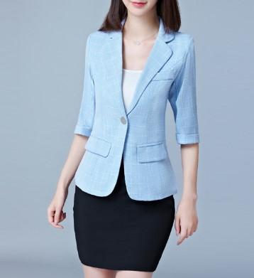 3/4 Sleeve Grid Print Lapel Casual Blazer