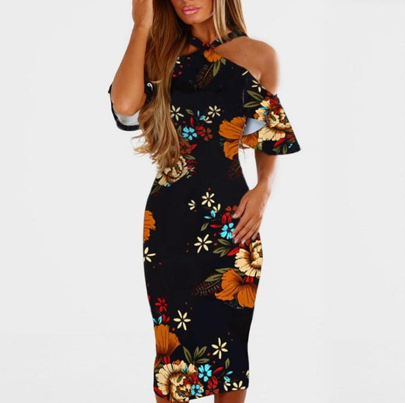 Cross Bandage Print Strapless Shoulder Bodycon Dresses