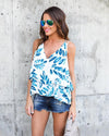 Chiffon Spaghetti Straps Leaf Print Sleeveless Tops