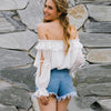 Chiffon Flounced Spilt Bandage Off Shoulder Long Sleeve Blouses