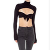 Bandage Strapless High Waist High Neck Collar Long Sleeve T-shirts