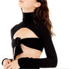 Bandage Strapless High Waist High Neck Collar Long Sleeve T-shirts