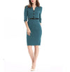 Belt Round Neck Skinny 3/4  Sleeve Bodycon Dresses