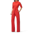 3/4 Sleeve High Neck Collar Solid Color Long Jumpsuits