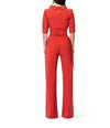 3/4 Sleeve High Neck Collar Solid Color Long Jumpsuits