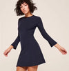 3/4 Sleeve Knitting Round Neck High Waist Skater Dresses