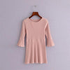 3/4 Sleeve Knitting Round Neck High Waist Skater Dresses