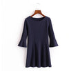 3/4 Sleeve Knitting Round Neck High Waist Skater Dresses