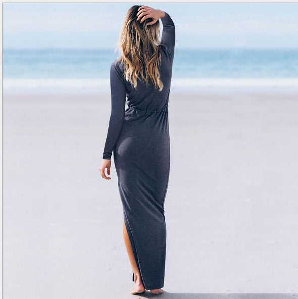 Bandage V- neck Long Sleeve Maxi Bodycon Dresses