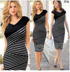 Black and White Stripe V- neck Sleeveless Bodycon Dresses