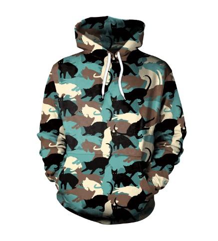 Cat Print Long Sleeve Hooded Loose Hoodies