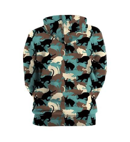 Cat Print Long Sleeve Hooded Loose Hoodies