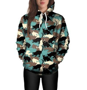 Cat Print Long Sleeve Hooded Loose Hoodies