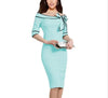 Bowknot Round Neck 3/4  Sleeve Bodycon Dresses