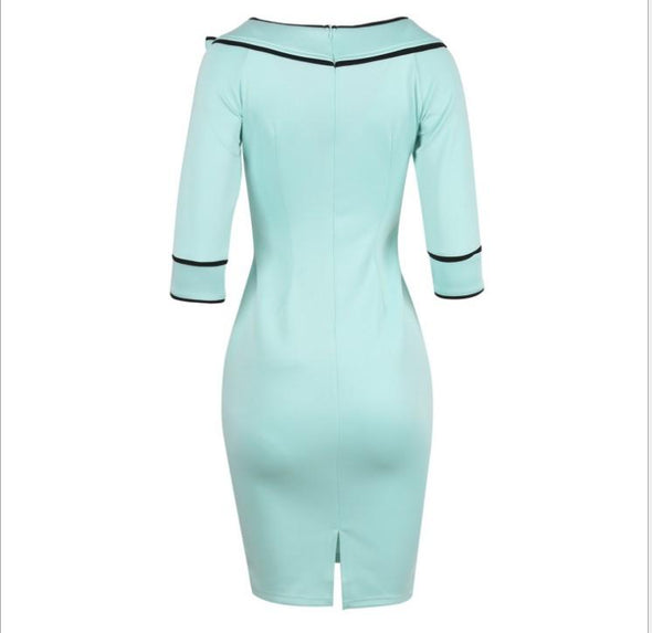 Bowknot Round Neck 3/4  Sleeve Bodycon Dresses