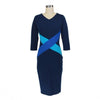 Cross Hit Color 3/4  Sleeve V- neck Bodycon Dresses