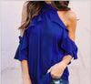 Chiffon Halter Flounced Loose Solid Color T-shirts