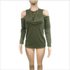 Cross Bandage Strapless Shoulder Long Sleeve T-shirts