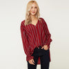 Chiffon Stripe V- neck Single-breasted Long Sleeve Shirt