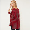 Chiffon Stripe V- neck Single-breasted Long Sleeve Shirt