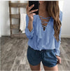 Chiffon Cross Bandage Flounced V- neck Blouses