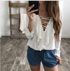 Chiffon Cross Bandage Flounced V- neck Blouses