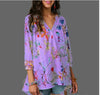 Chiffon Print 3/4  Sleeve V- neck Blouses