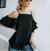 Chiffon Spaghetti Straps Lotus Leaf Sleeve Blouses