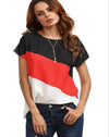 Chiffon Hit Color Patchwork Round Neck T-shirts