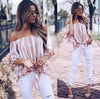 Chiffon Bandage Stripe Off Shoulder Loose Blouses