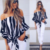 Chiffon Bandage Stripe Off Shoulder Loose Blouses