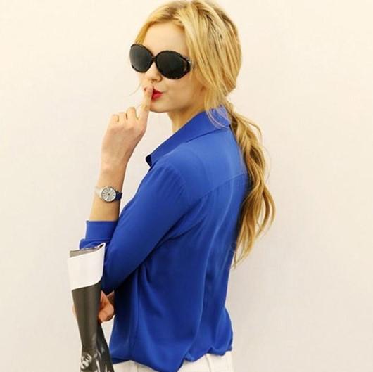 Chiffon Solid Color Square Collar Single-breasted Shirt