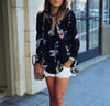 Chiffon Print V- neck Long Sleeve Blouses