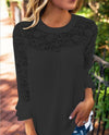 Chiffon Lace Patchwork Openwork Round Neck Long Sleeve Tops