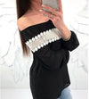 Chiffon Lace Patchwork Off Shoulder Long Sleeve Blouses