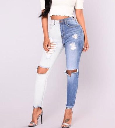 Colorblock Patchwork High Waist Casual Slim Jeans