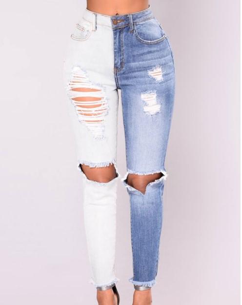 Colorblock Patchwork High Waist Casual Slim Jeans