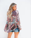 Chiffon Print Loose V- neck Long Sleeve Blouses